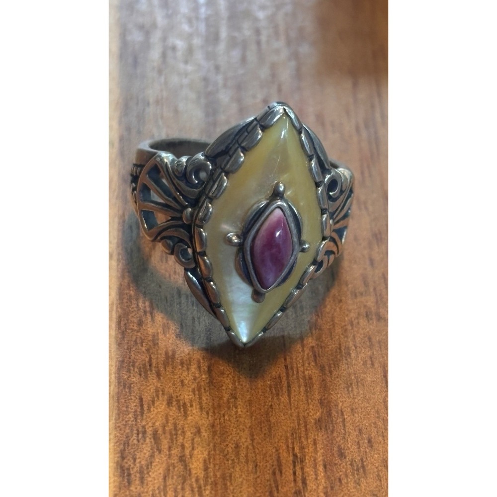 Carolyn Pollack Mother of Pearl and Spiny Oyster Ring, Size 10